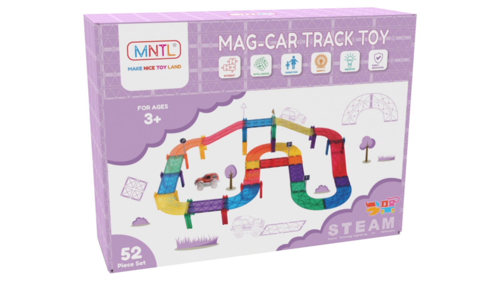 MNTL Magnetic Car Track Set - 52 Piece