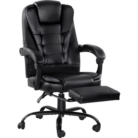 Artiss Leather Recliner Executive Massage Footrest Coumputer Office Chair - Black