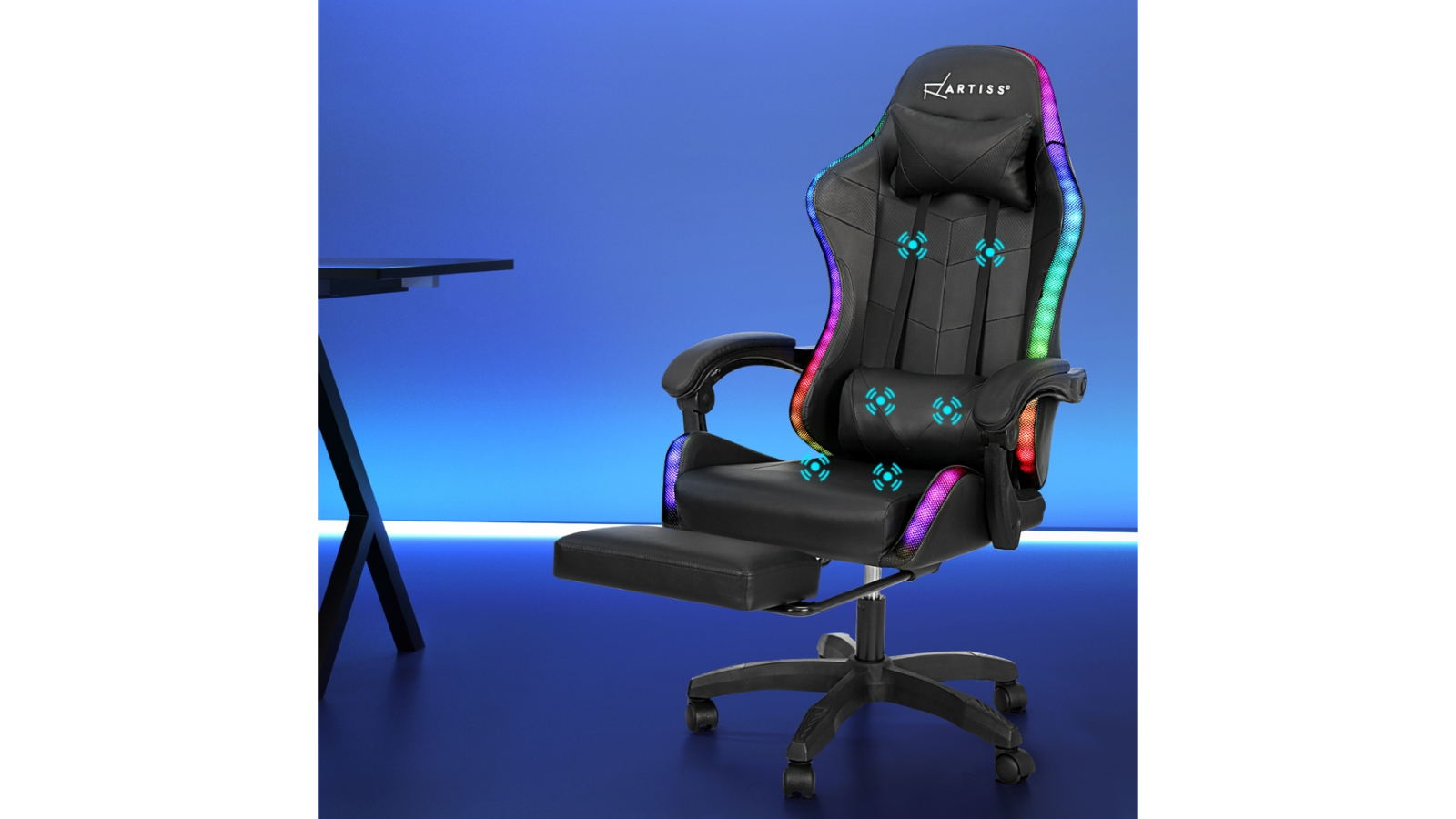 Artiss Point LED Massage Gaming Office Chair Black Harvey