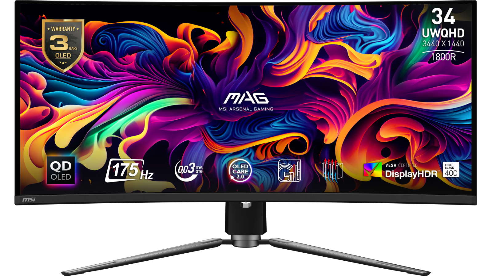 MSI MAG 341CQP 34-inch QD-OLED UWQHD Curved Gaming Monitor