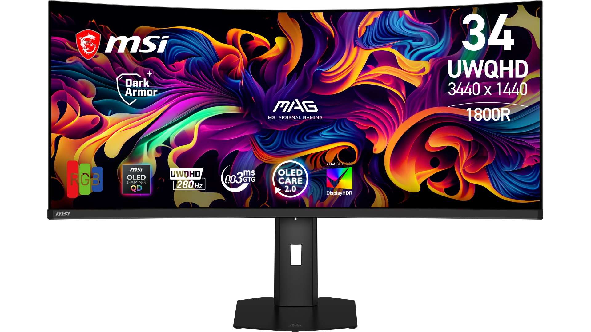 MSI 34-inch MAG 341CQP QD-OLED X28 UWQHD 280HZ Curved Gaming Monitor