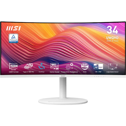 MSI Modern MD342CQPW 34-inch UWQHD Curved Monitor with USB-C 98W and KVM - White