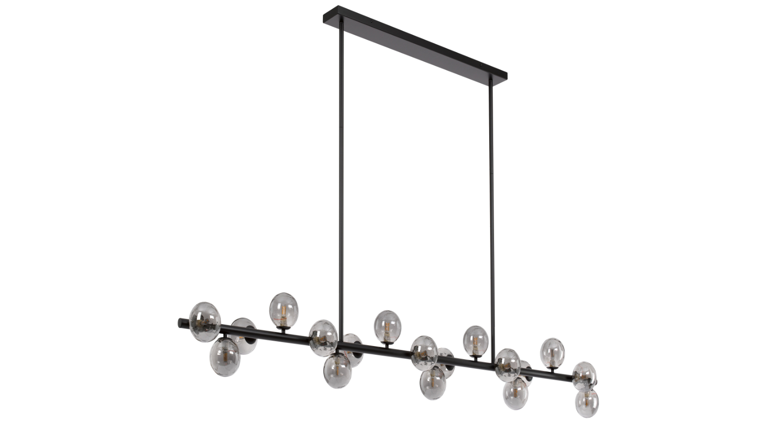 Pretty & Practical Juneau Black Frame 18-Light Pendant with Smoke Glass Shade