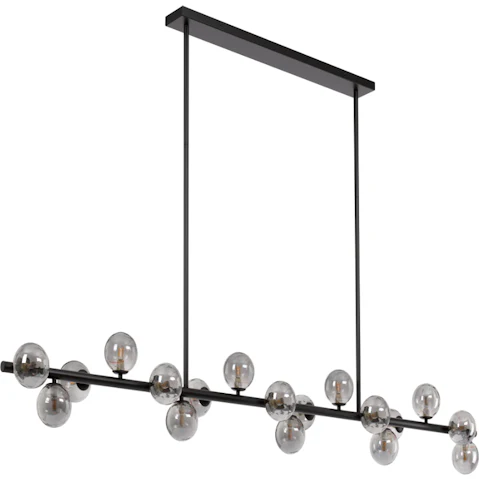 Pretty & Practical Juneau Black Frame 18-Light Pendant with Smoke Glass Shade