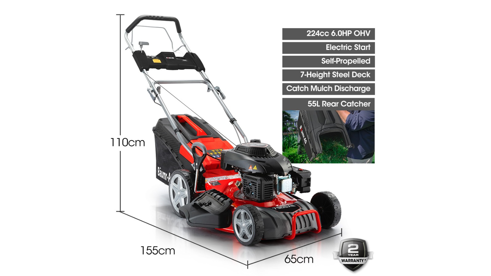 Baumr-AG Self-Propelled 224cc E-Start Lawn Mower Harvey Norman