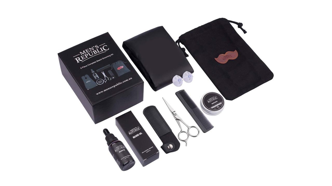 Mens Republic 6 Piece Beard Grooming Kit with Bag and Apron