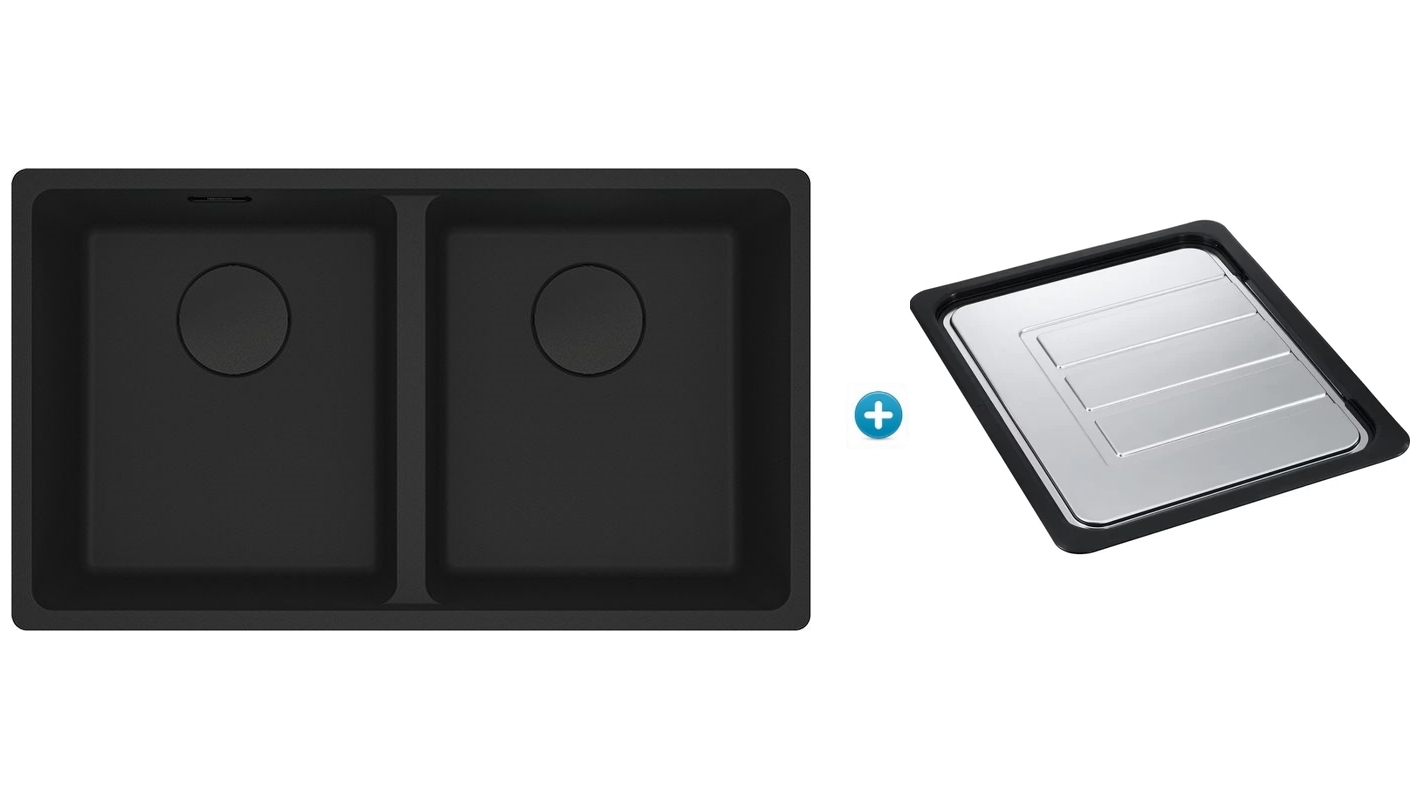 Franke Maris 350/350mm Double Bowl Undermount Sink with Extension Drainer - Matte Black