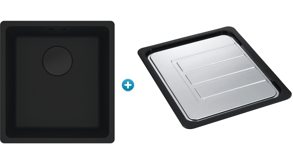 Franke Maris 370mm Single Bowl Flushmount Sink with Extension Drainer - Matte Black