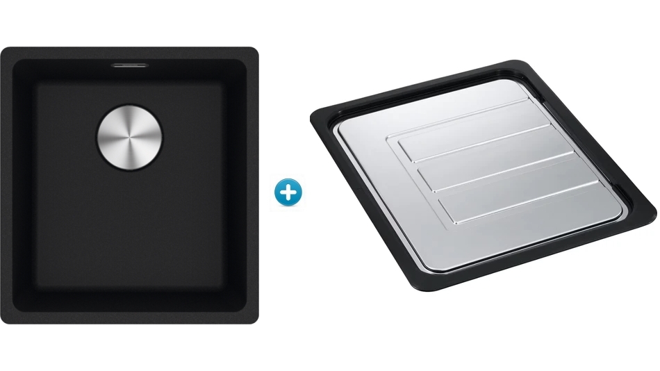 Franke Maris 370mm Single Bowl Flushmount Sink with Extension Drainer - Onyx