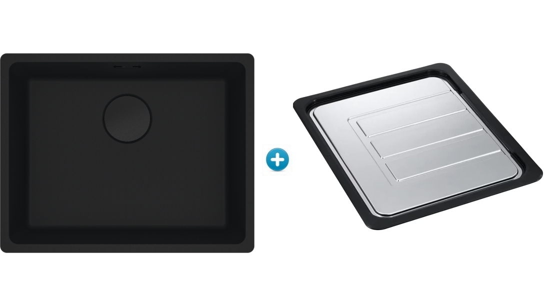 Franke Maris 520mm Single Bowl Flushmount Sink with Extension Drainer - Matte Black