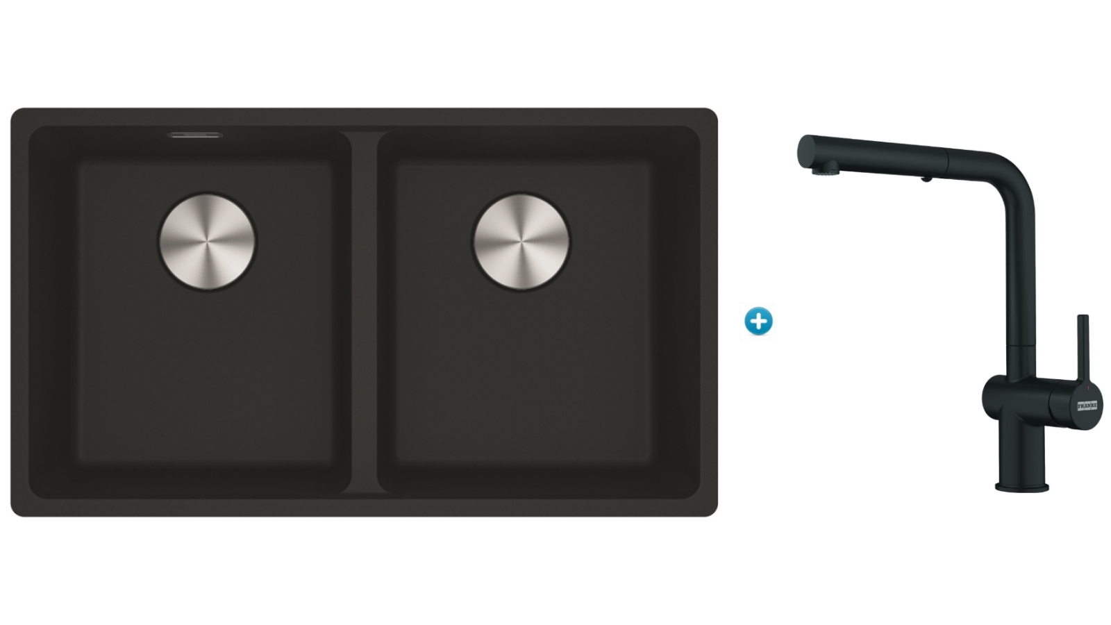 Franke Maris Double Bowl Sink (Matte Black) with Active Matte Black