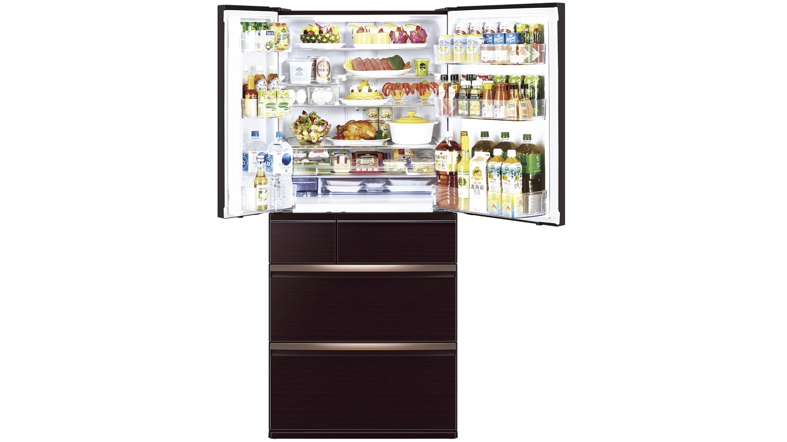 Mitsubishi Electric 700L WX Series Multi Drawer French Door Fridge Dark Mahogany Harvey Norman