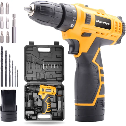 MasterSpec 12V Cordless Drill Driver Screwdriver Accessories with Battery Charger