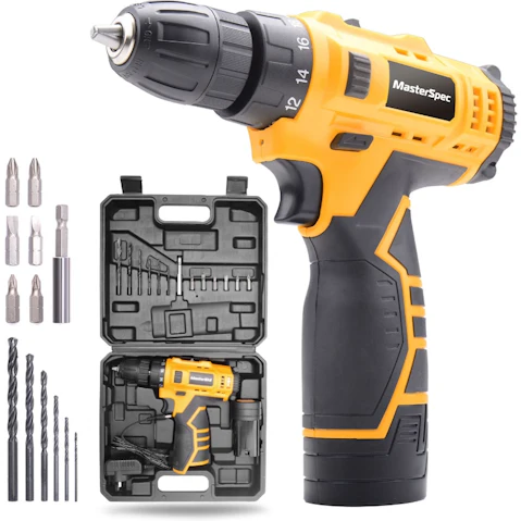 MasterSpec 12V Cordless Drill Driver Screwdriver Accessories with Battery Charger