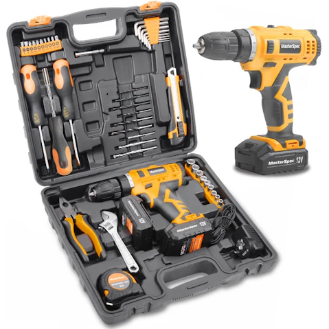 MasterSpec 47 Piece 12V Lithium Cordless Drill with 2 Batteries