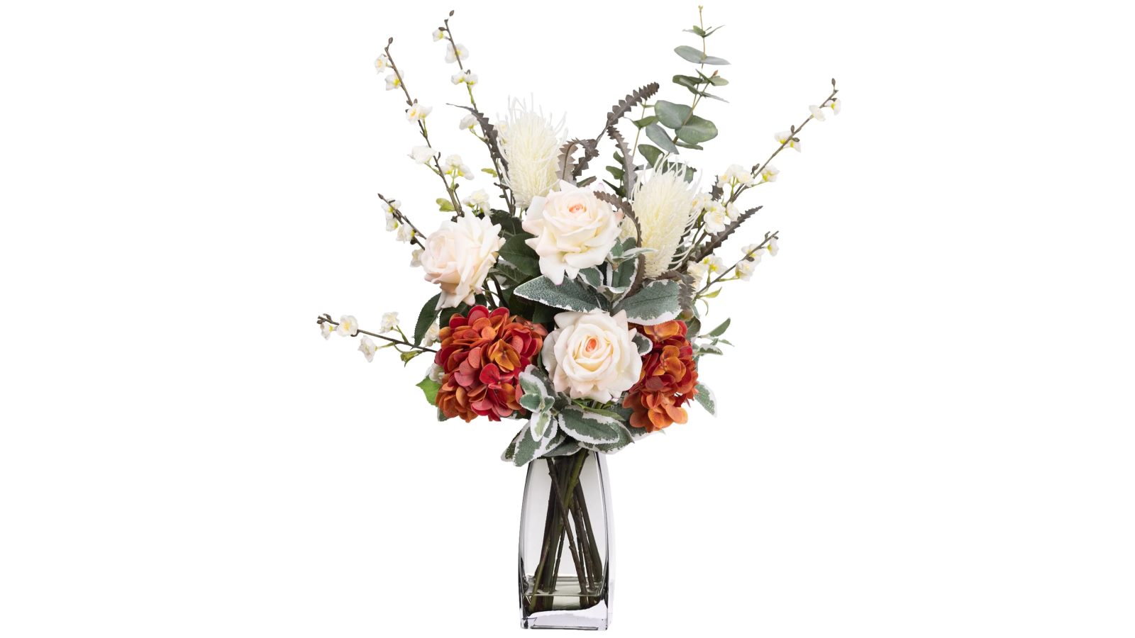 Glamorous Fusion 80cm Hydrangea & Banksia Artificial Plant In Glass - Multi Color