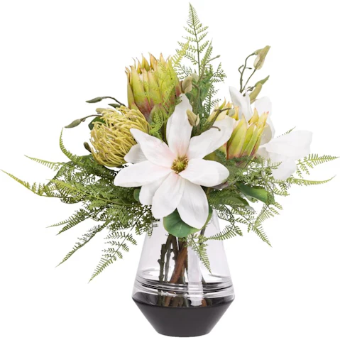 Glamorous Fusion 50cm Magnolia & Protea Artificial Plant In Glass - Multi Color