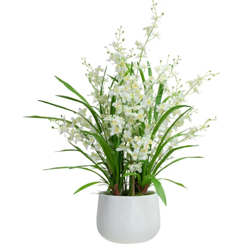 Glamorous Fusion 78cm Cream Dancing Lady Orchid Artificial Fake Plant In Pot