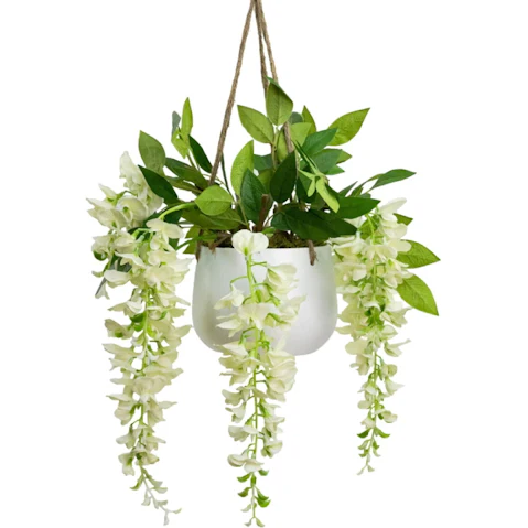 Glamorous Fusion Cream Wisteria 75cm Artificial Fake Plant in Hanging Planter