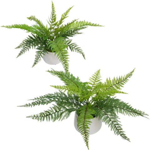 Glamorous Fusion set of 2 Green Leather Fern Artificial Fake Plant