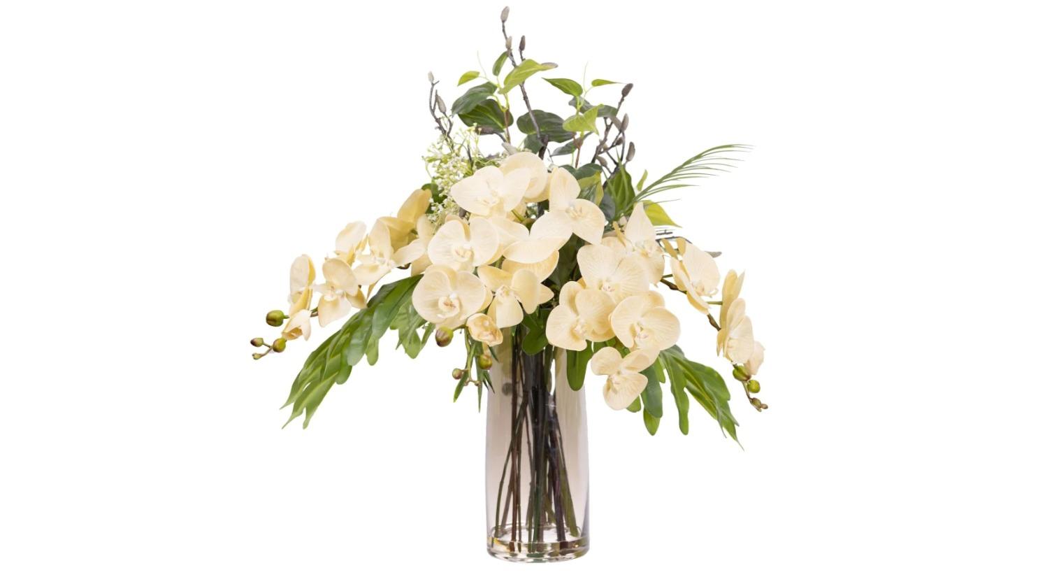 Glamorous Fusion Green/White All Round Orchid Artificial Plant - 76cm