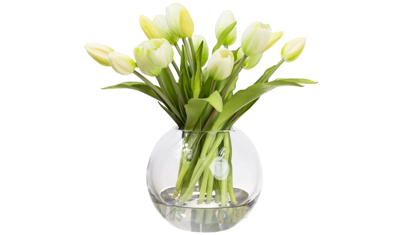 Glamorous Fusion 29cm White Tulip Artificial Faux Flower Plant In Fishbowl