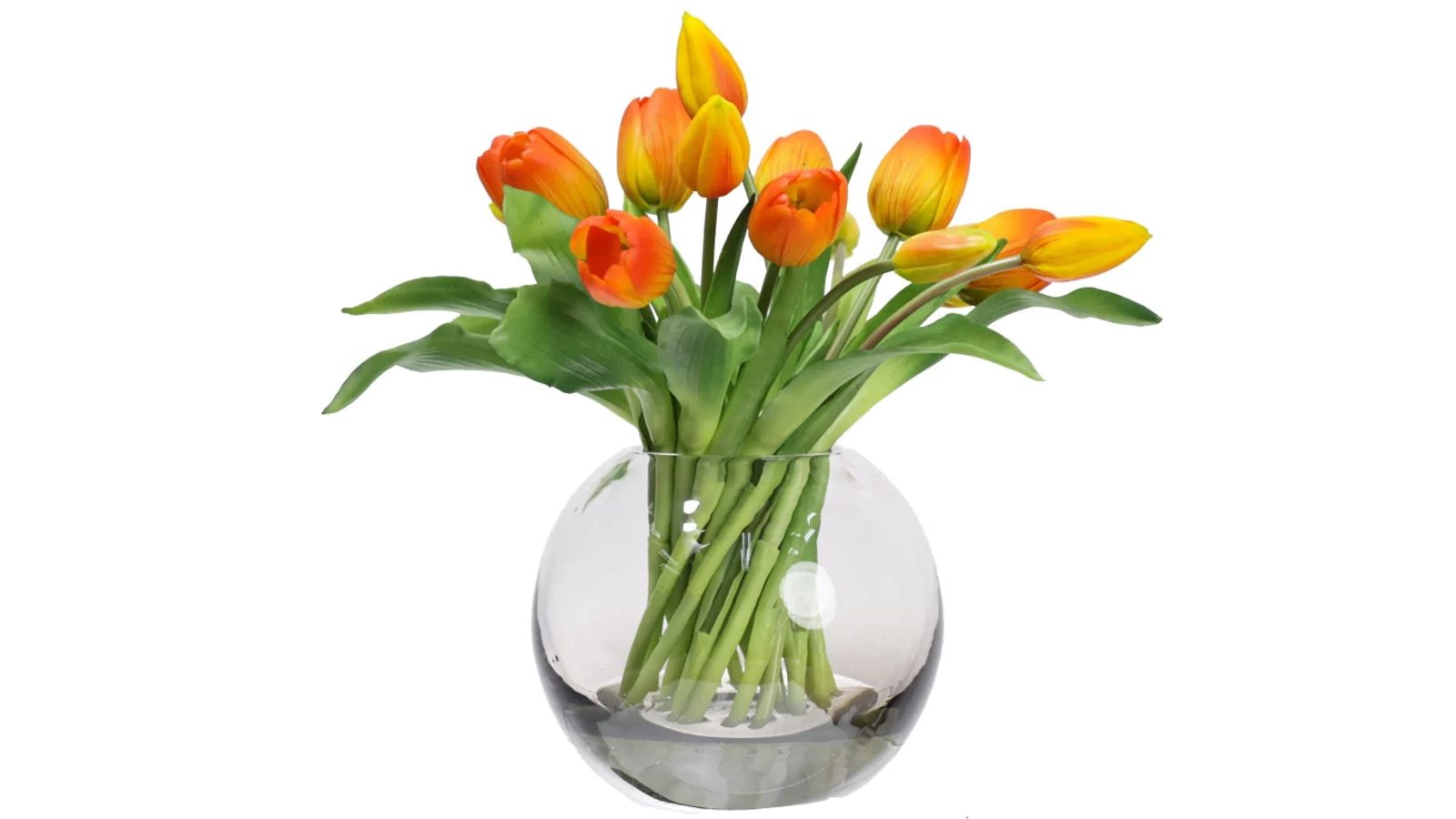 Glamorous Fusion 29cm Orange Tulip Artificial Faux Flower Plant In Fishbowl