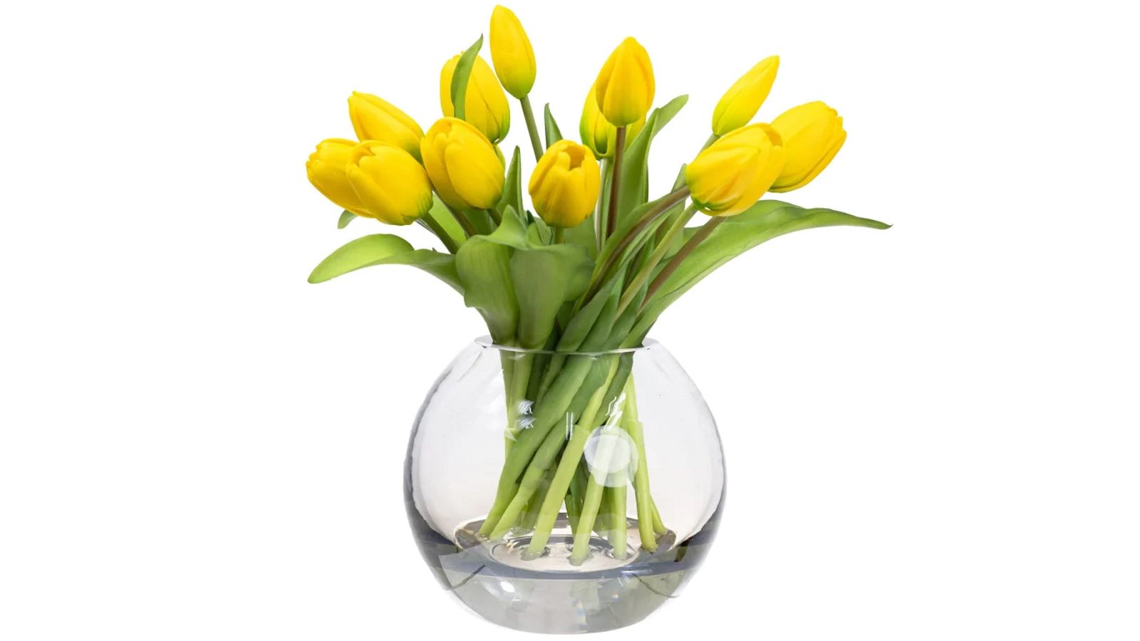 Glamorous Fusion 29cm Yellow Tulip Artificial Faux Flower Plant In Fishbowl
