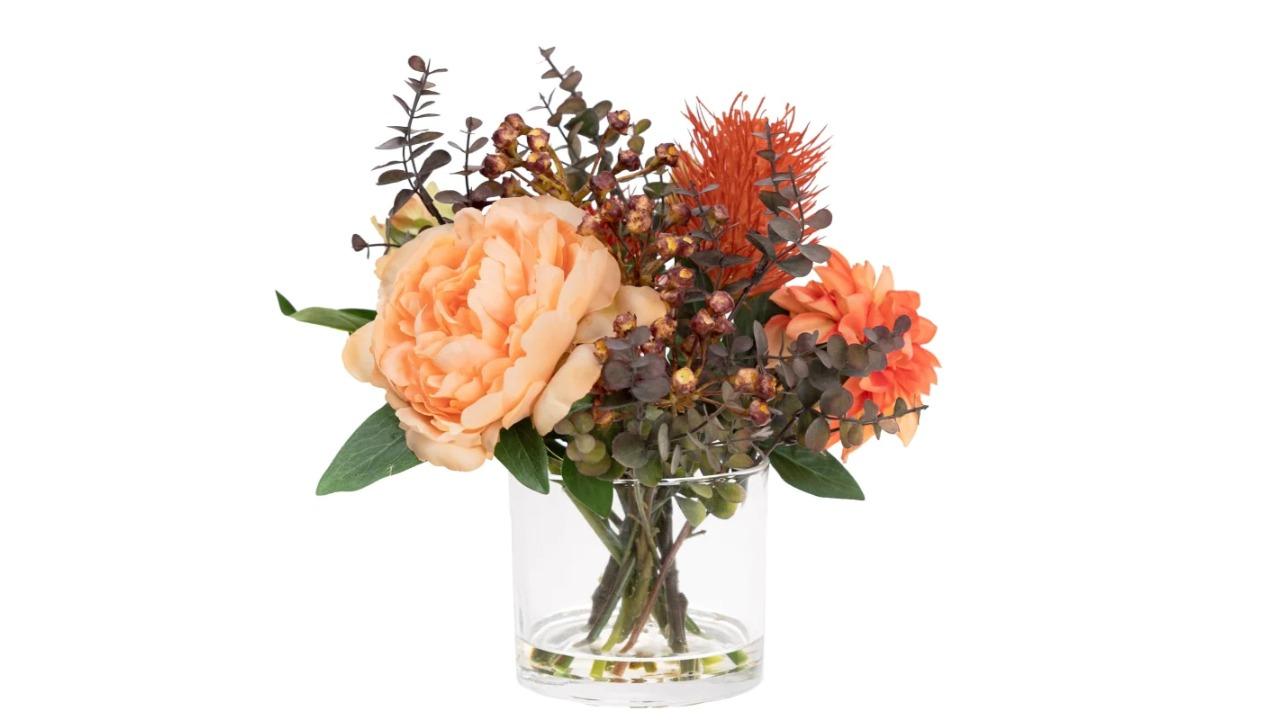 Glamorous Fusion Peach Peony and Banksia Artificial Plant - 30cm