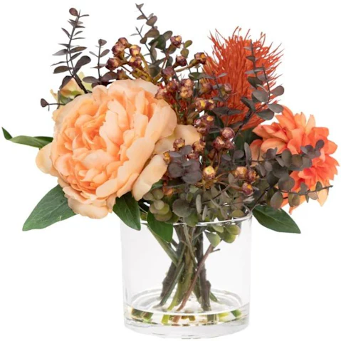 Glamorous Fusion Peach Peony and Banksia Artificial Plant - 30cm