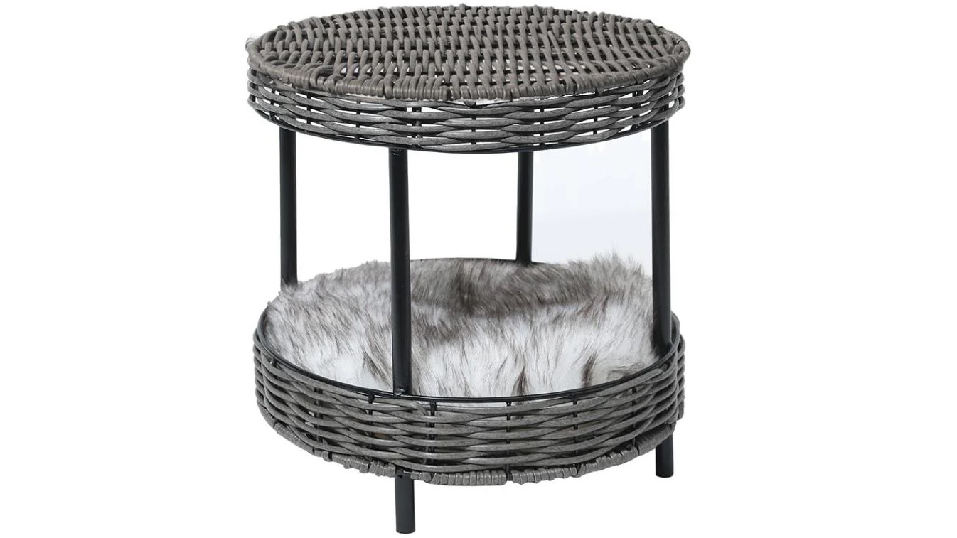 PaWz 2-Tier Elevated Raised Wicker Rattan Cat Bed