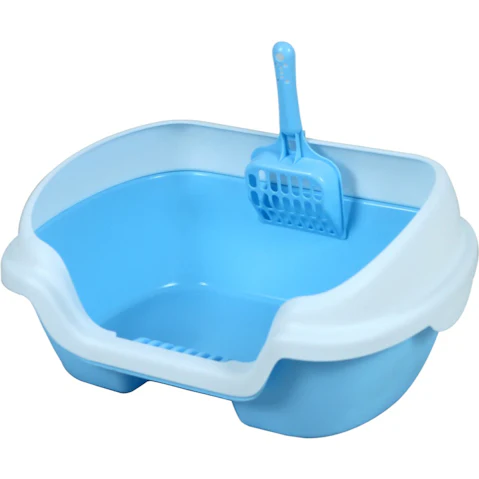 YES4PETS Small Portable Cat Litter Box Tray with Scoop - Blue