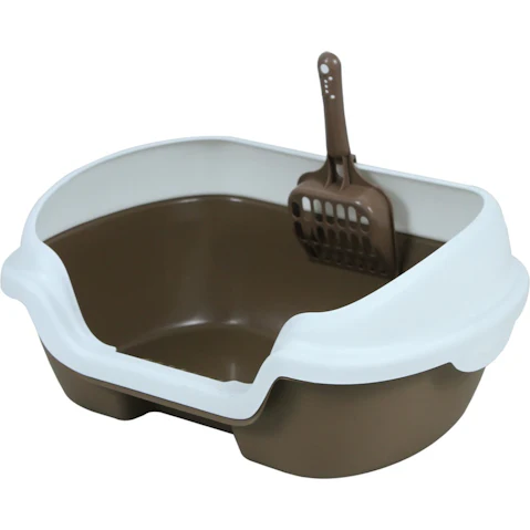 YES4PETS Small Portable Cat Litter Box Tray with Scoop - Brown