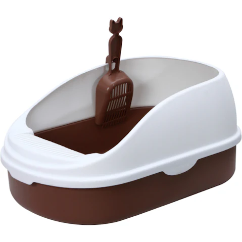 YES4PETS Medium Portable Cat Litter Box Tray with Scoop - Brown
