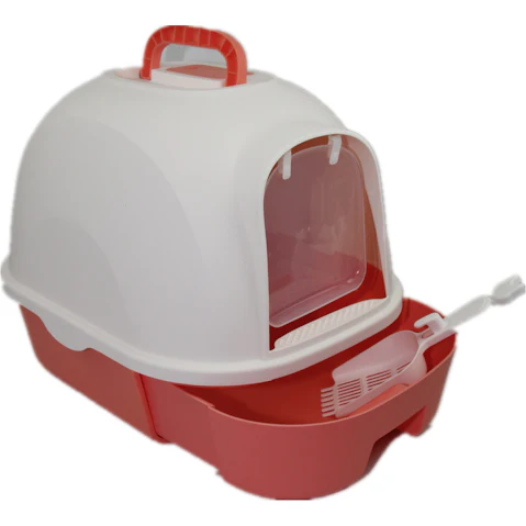 YES4PETS Large Hooded Cat Toilet Litter Box Tray House with Drawer and Scoop - Red