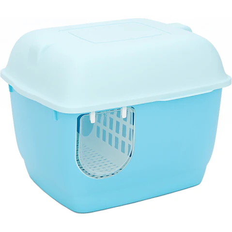 YES4PETS Extra Large Portable Hooded Cat Toilet Litter Box with Handle and Scoop - Blue