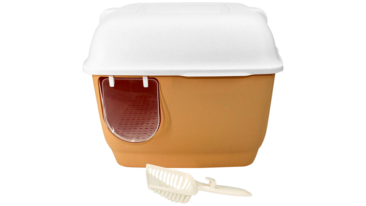 YES4PETS Extra Large Portable Hooded Cat Toilet Litter Box with Handle and Scoop - Brown