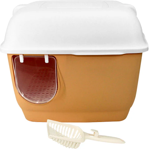 YES4PETS Extra Large Portable Hooded Cat Toilet Litter Box with Handle and Scoop - Brown