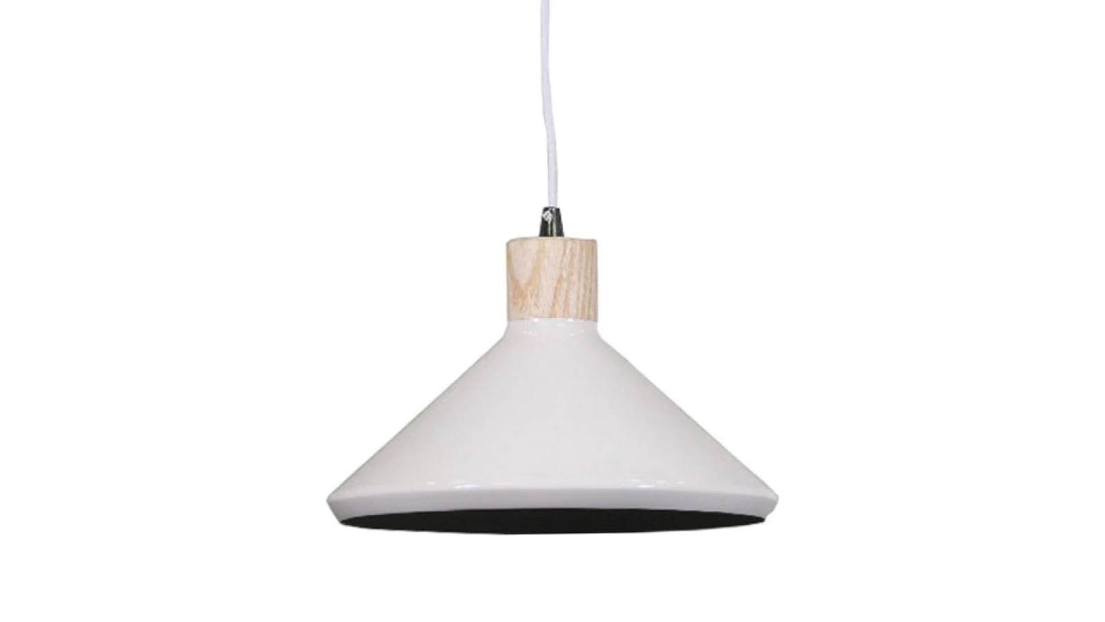 Sylvania Lighting Wood Veneer/Milky White Benson Classic Metal Cone Cord Drop Pendant Light Lamp