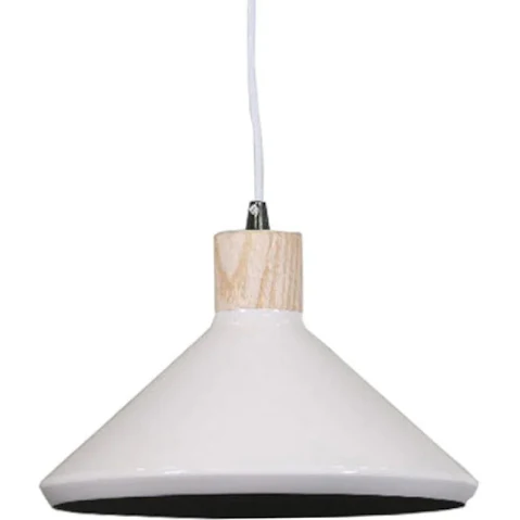 Sylvania Lighting Wood Veneer/Milky White Benson Classic Metal Cone Cord Drop Pendant Light Lamp