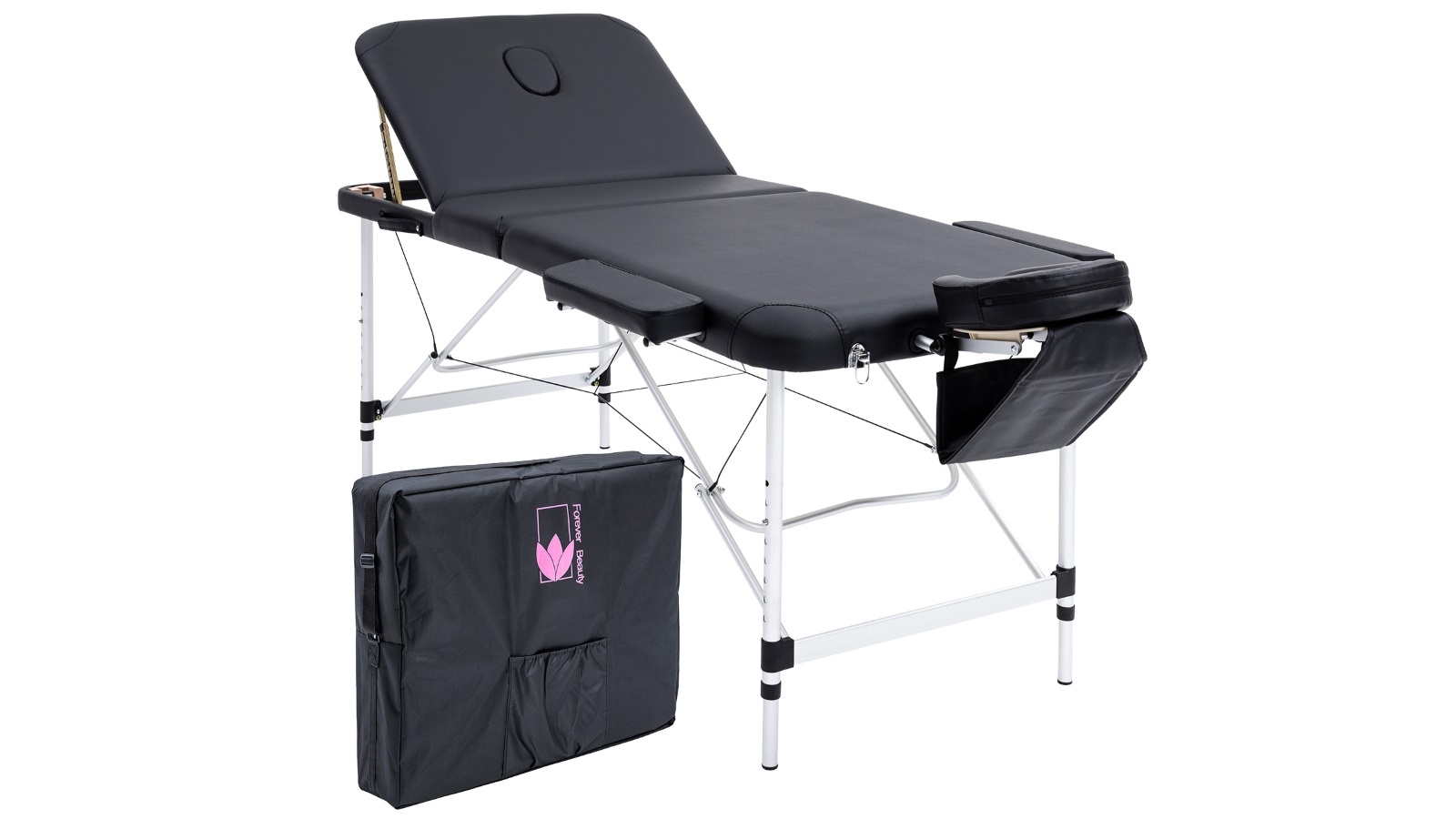 Forever Beauty Aluminium Portable Beauty Massage Table Bed 3 Fold 70cm - Black