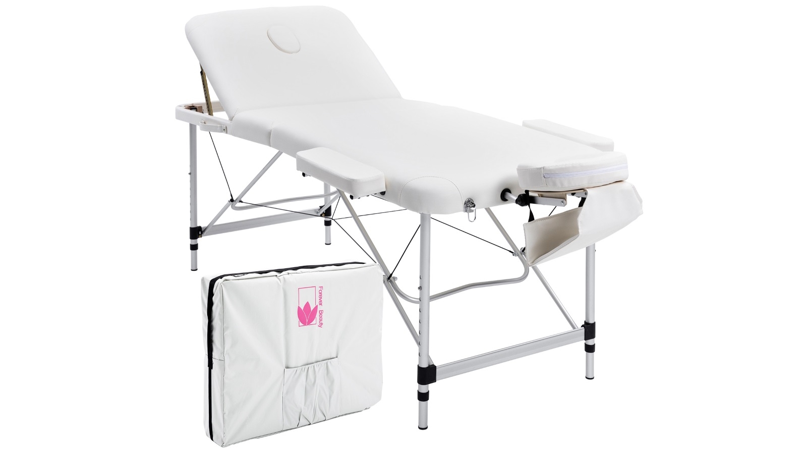 Forever Beauty Aluminium Portable Beauty Massage Table Bed 3 Fold 70cm - White