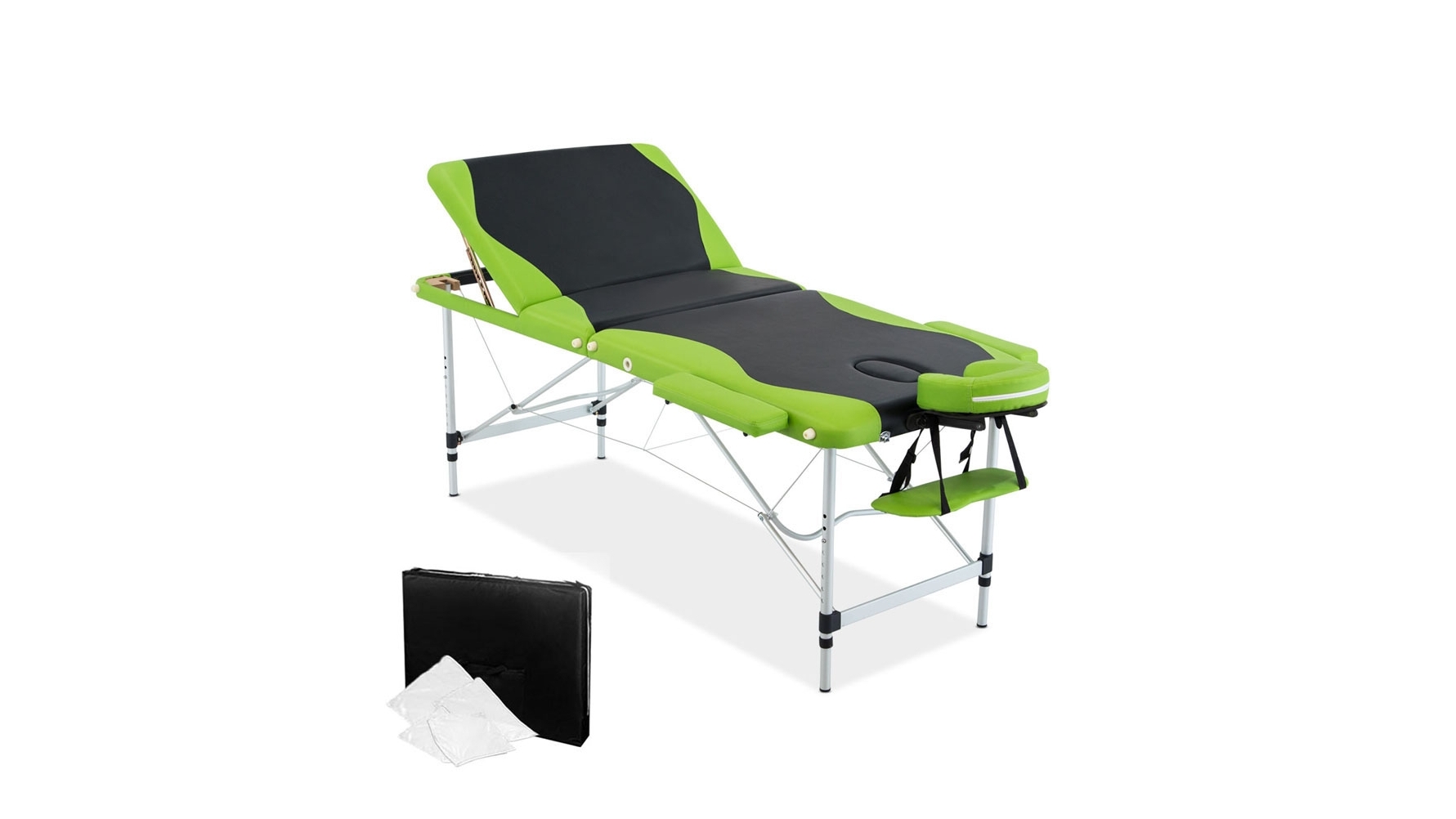 Zenses Aluminium 3 Fold Massage Table - Black/Green - 75cm