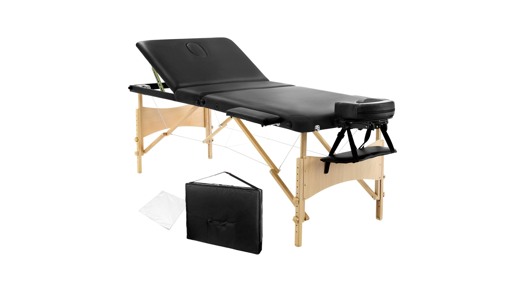 Zenses Wooden 3 Fold Massage Table - Black - 70cm