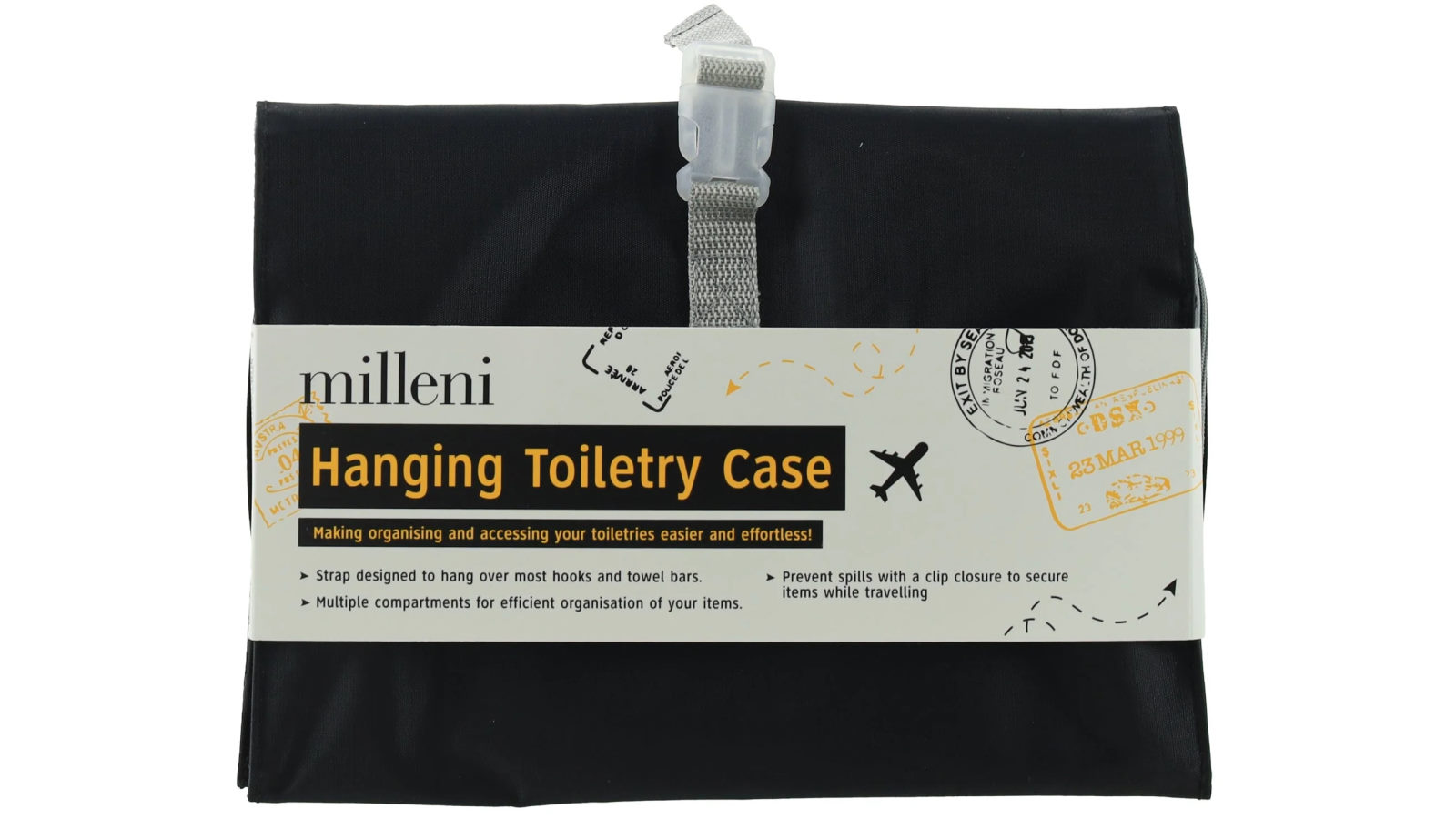 Milleni Travel Hanging Toiletry Case - Black