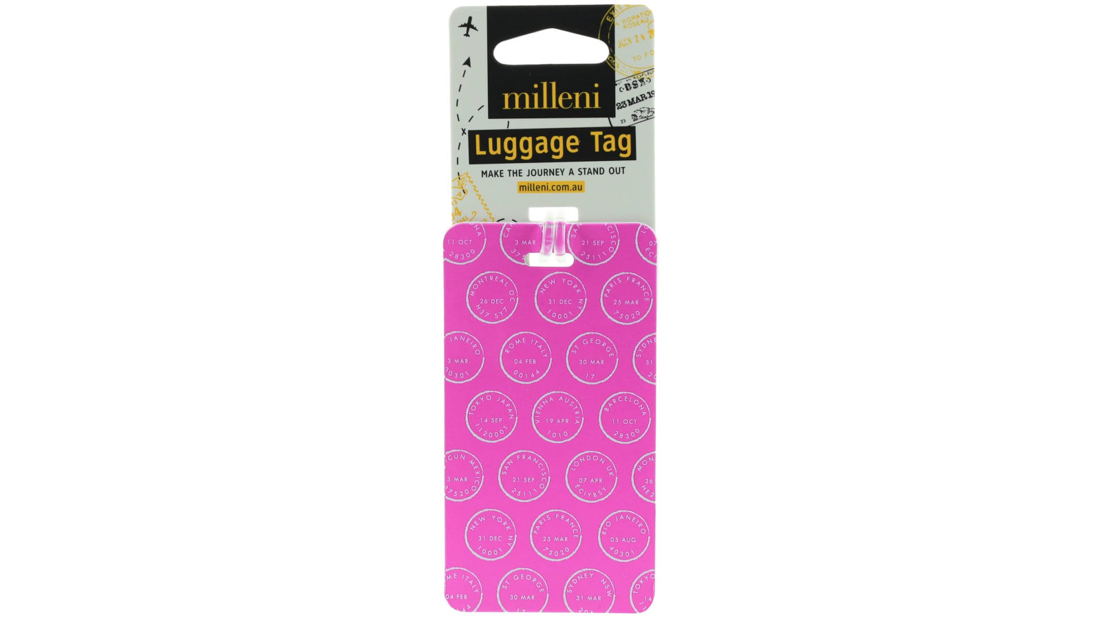 Milleni Travel Pink Stamps Luggage Tag