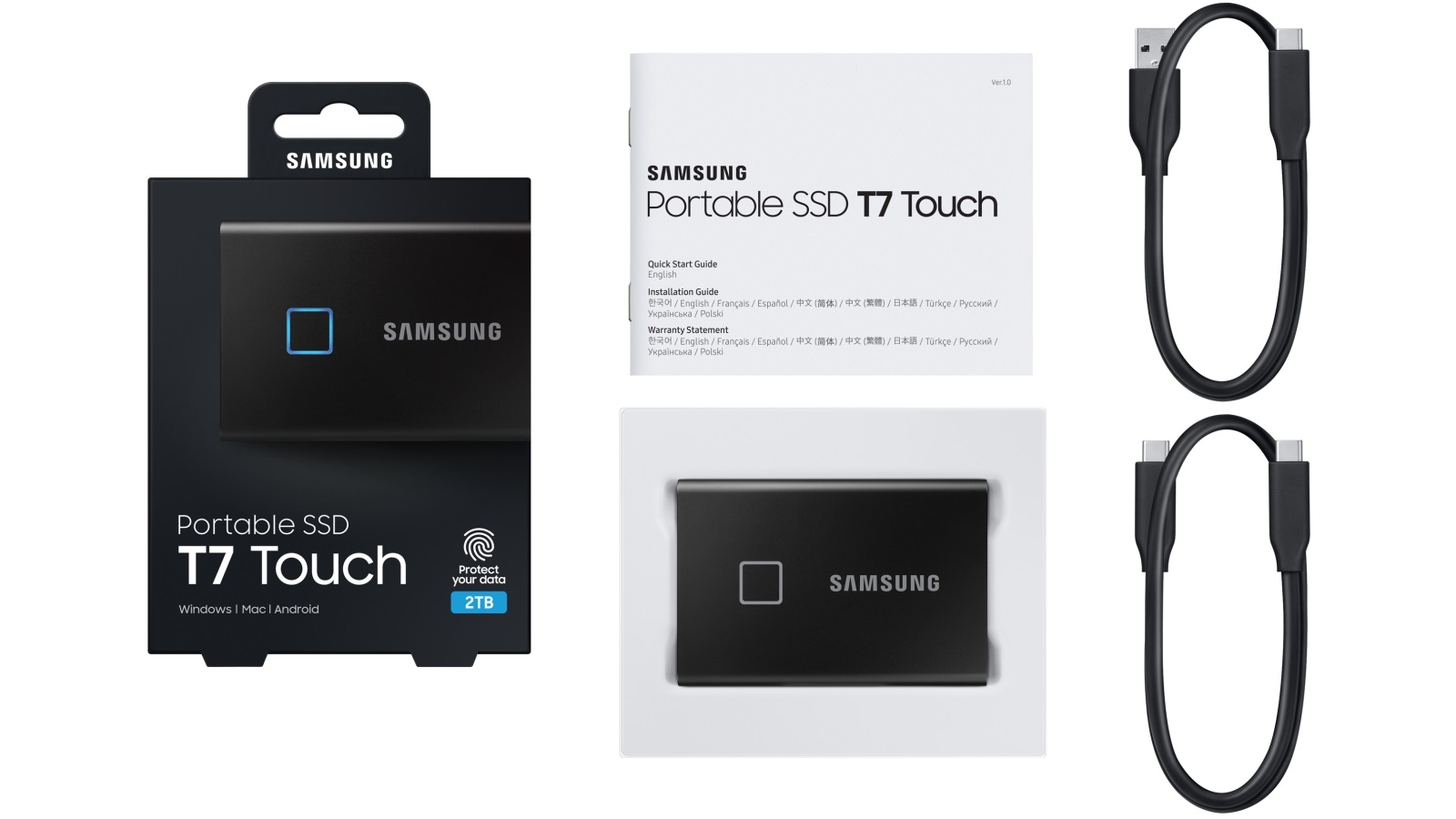 Samsung T7 Touch 2TB Portable SSD - Black | Harvey Norman