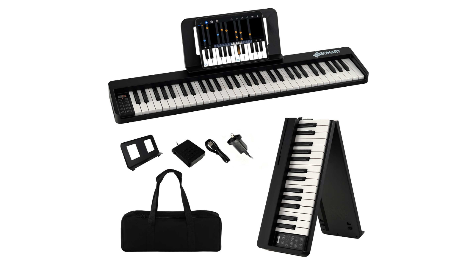 Costway 61 Key Folding Electronic Piano Keyboard with Carry Bag and Music Stand 