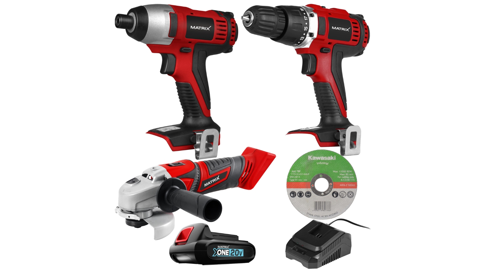 Matrix 20V X-ONE Drill Impact Driver Angle Grinder Combo Kit