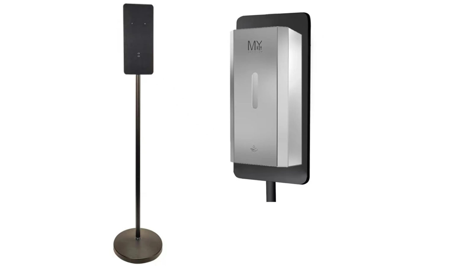 Mywashroom Touchless Automatic Silver Soap Dispenser with Black Floor Stand